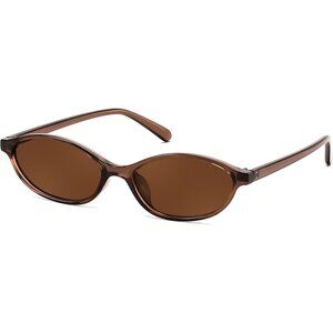 Women's Oval Brown Sunglasses Eye Narrow Trendy plastic frames Sunnies Shades